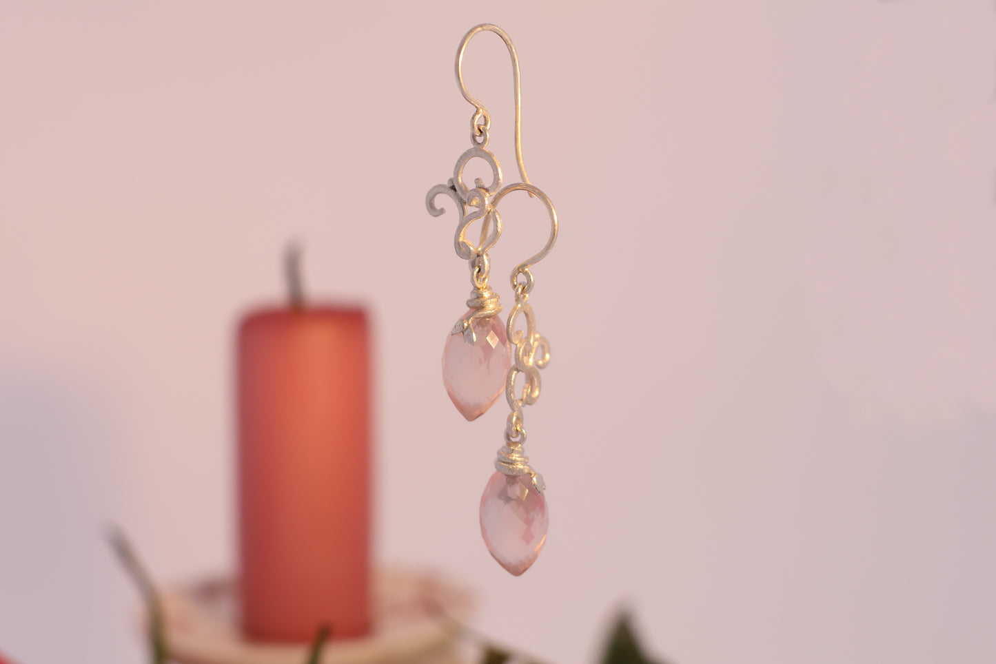 Rose quarz silver earrings