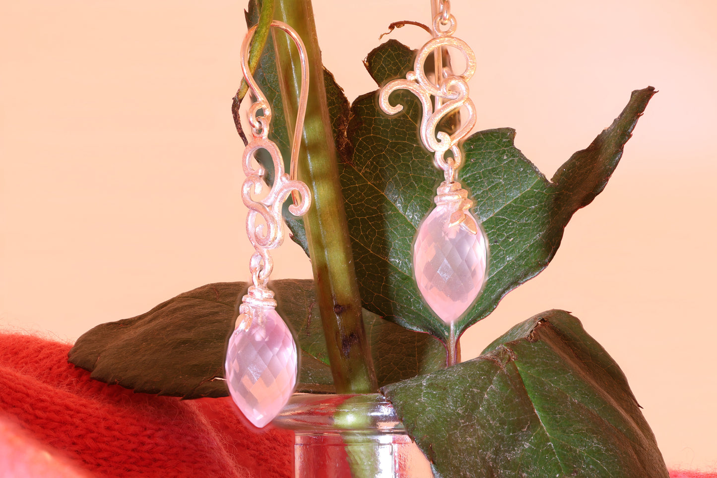 Rose quarz silver earrings